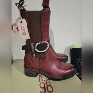 A.S.98 Women's Skye Chelsea Red Leather Boots 38